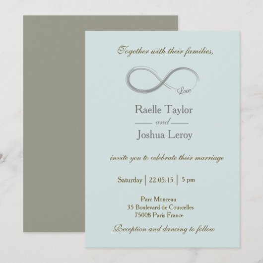 Infinity bord blue grijy taupe bruiloft kaart (Voorkant / Achterkant)