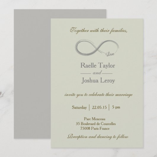 Infinity bord khaki green grijs bruiloft uitnodigi kaart (Voorkant / Achterkant)