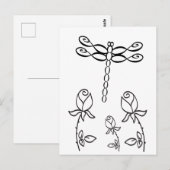 Infinity Dragonfly with Roses Black and White Briefkaart (Voorkant / Achterkant)