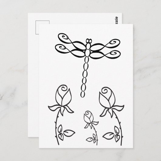 Infinity Dragonfly with Roses Black and White Briefkaart (Voorkant / Achterkant)
