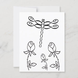Infinity Dragonfly with Roses Black and White Briefkaart