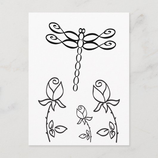 Infinity Dragonfly with Roses Black and White Briefkaart (Voorkant)