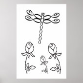 Infinity Dragonfly with Roses Black and White Poster (Voorkant)
