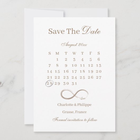 Infinity Goud Witte Kalender Save The Date Trouwen Kaart (Voorkant)
