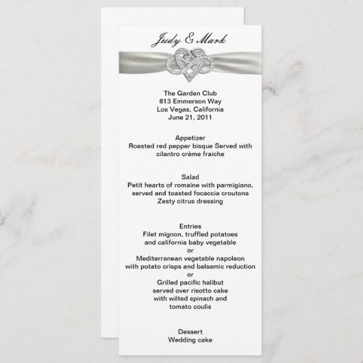 Infinity Hart Bruiloft Menu Kaart (Voorkant / Achterkant)