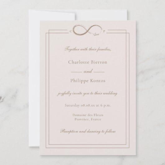 Infinity Love Custom Initialen Light Pink Wedding Kaart (Voorkant)