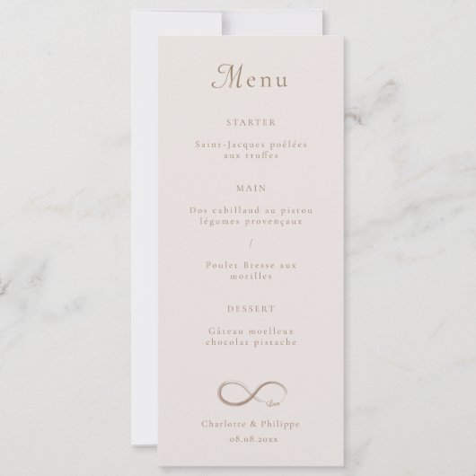 Infinity Love Light Pink Gold Weddenrenmenu (Voorkant)