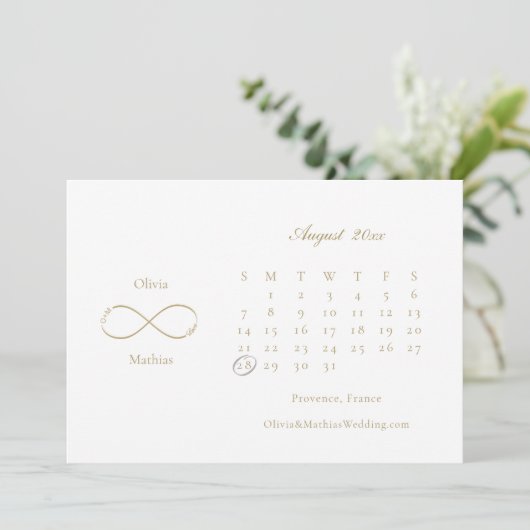 Infinity Love Monogram Calendar White Blush Save The Date (Staand voorkant)