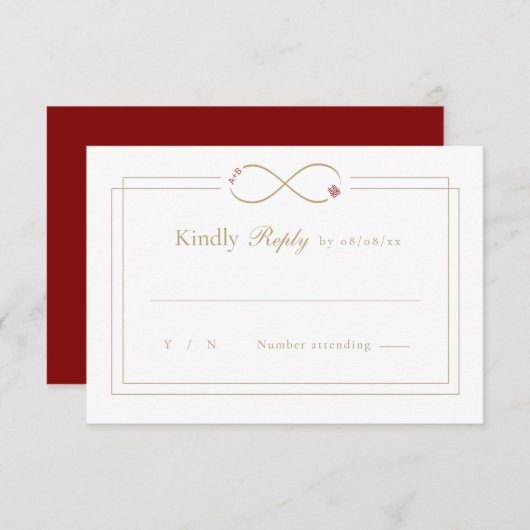 Infinity Love Monogram Double Happiness Wedding We RSVP Kaartje (Voorkant / Achterkant)