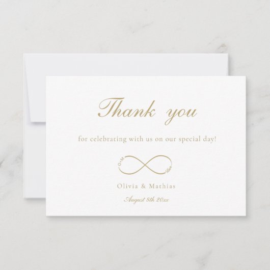 Infinity Love Monogram Elegant Goud Wit Bruiloft Bedankkaart (Voorkant)