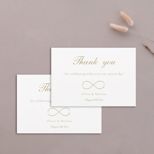 Infinity Love Monogram Elegant Goud Wit Bruiloft Bedankkaart