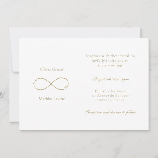 Infinity Love Monogram Elegant White Blush Wedding Kaart (Voorkant)