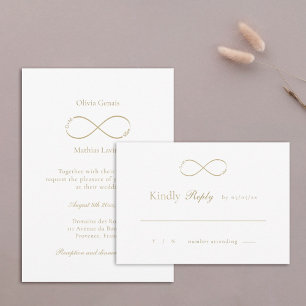 Infinity Love Monogram Elegant White Blush Wedding RSVP Kaartje