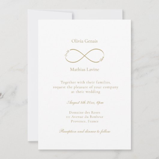 Infinity Love Monogram Elegant White Wedding Kaart (Voorkant)