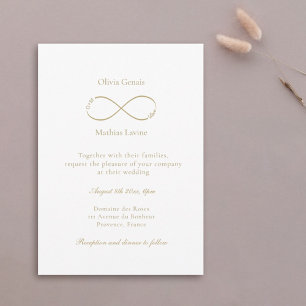 Infinity Love Monogram Elegant White Wedding Kaart