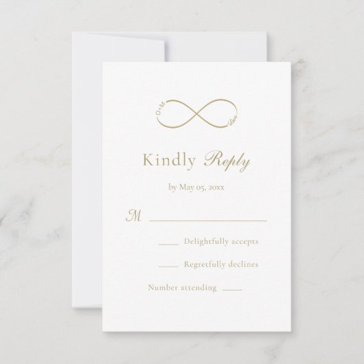 Infinity Love Monogram Elegant White Wedding RSVP Kaartje (Voorkant)