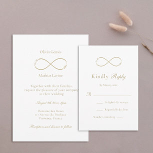 Infinity Love Monogram Elegant White Wedding RSVP Kaartje