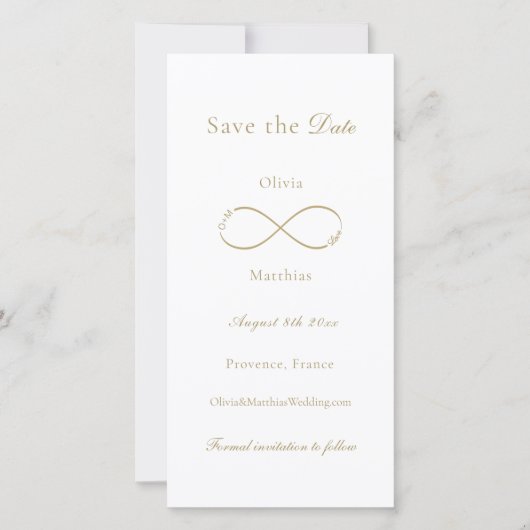 Infinity Love Monogram Elegant White Wedding Save The Date (Voorkant)