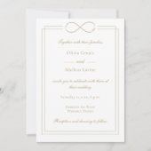Infinity Love Monogram Gold Borders White Wedding Kaart (Voorkant)