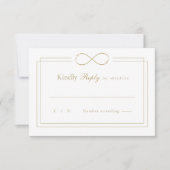 Infinity Love Monogram Gold Borders White Wedding RSVP Kaartje (Voorkant)