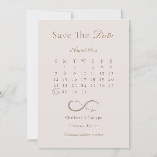 Infinity Love Pink Calendar Save the Date Wedding Kaart (Voorkant)