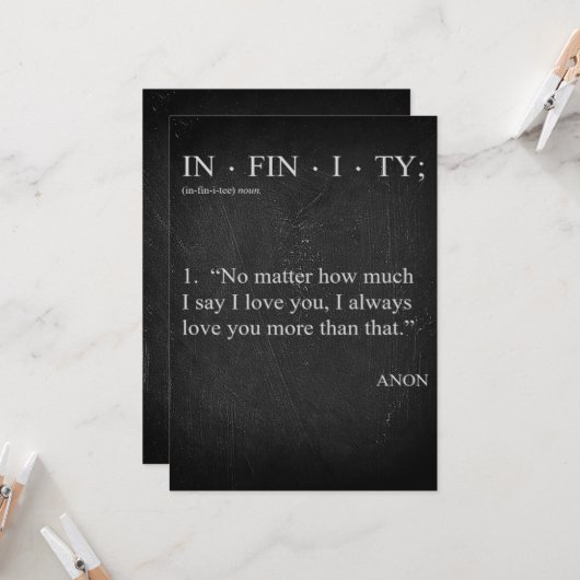 INFINITY Love you more Dictionary Definition CARD Kaart (Voorkant / Achterkant in situ)