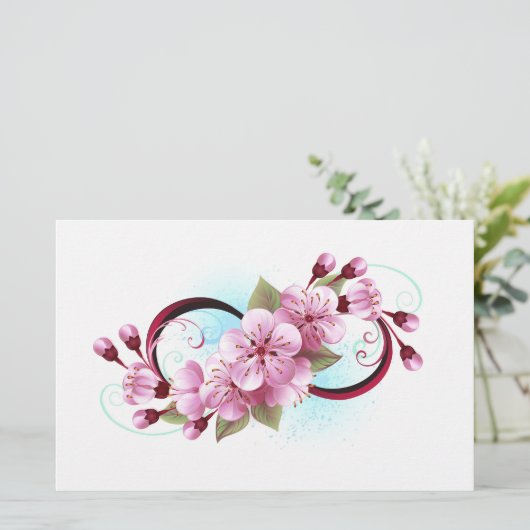Infinity met Sakura Blossom Flowers Briefpapier (Staand voorkant)