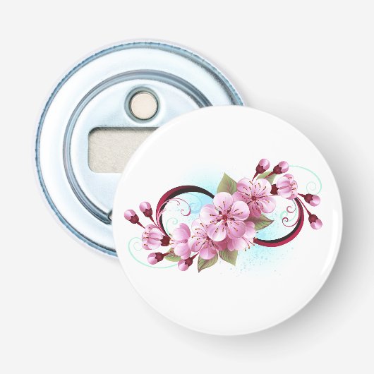 Infinity met Sakura Blossom Flowers Button Flesopener (Voorkant)