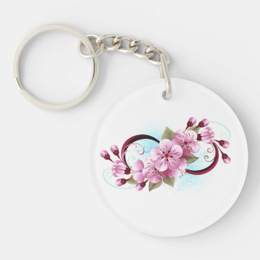 Infinity met Sakura Blossom Flowers Sleutelhanger (Voorkant)