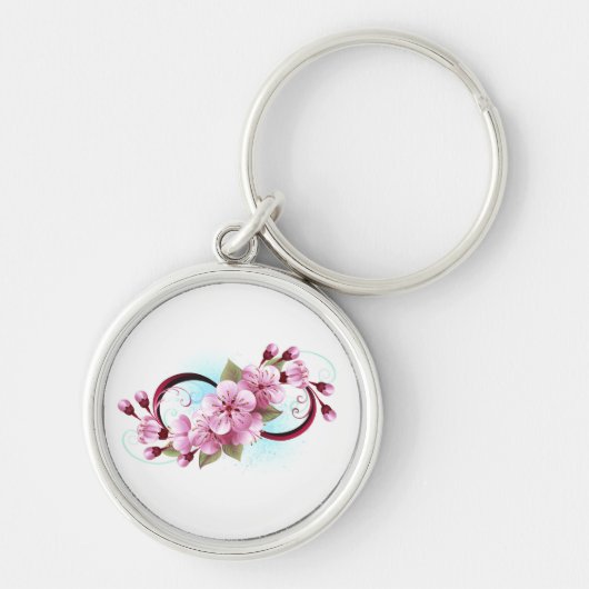 Infinity met Sakura Blossom Flowers Sleutelhanger (Voorkant)