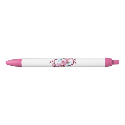 Infinity met Sakura Blossom Flowers Zwarte Inkt Pen (Voorkant)