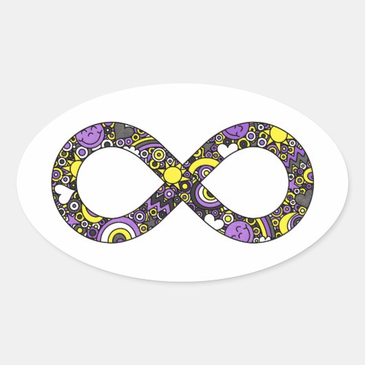 Infinity Neurodiverse Doodle Nonbinary Pride Vlag Ovale Sticker (Voorkant)