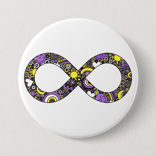 Infinity Neurodiverse Doodle Nonbinary Pride Vlag Ronde Button 7,6 Cm (Voorkant)