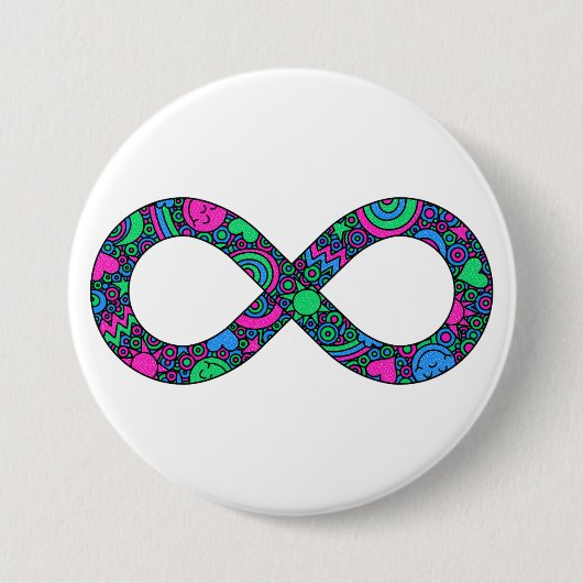 Infinity Neurodiverse Doodle Polyseksueel Pride Vl Ronde Button 7,6 Cm (Voorkant)