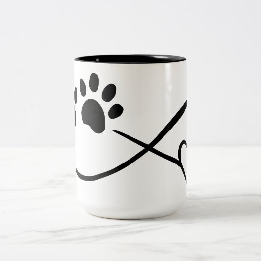 Infinity Paw Prints and Heart Coffee Mug, 15 oz Tweekleurige Koffiemok (Center)