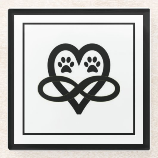 Infinity Paw Prints and Heart Glazen Onderzetter (Voorkant)