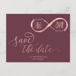 Infinity roos Gold romantic monogram calligraphy Aankondigingskaart