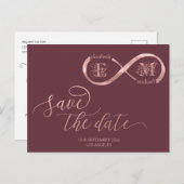 Infinity roos Gold romantic monogram calligraphy Aankondigingskaart (Voorkant / Achterkant)
