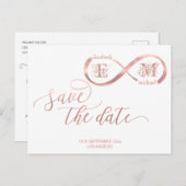 Infinity roos Gold romantic monogram calligraphy Aankondigingskaart (Voorkant / Achterkant)