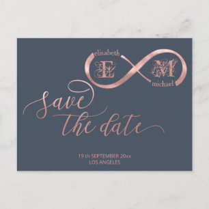 Infinity roos Gold romantic monogram calligraphy Aankondigingskaart