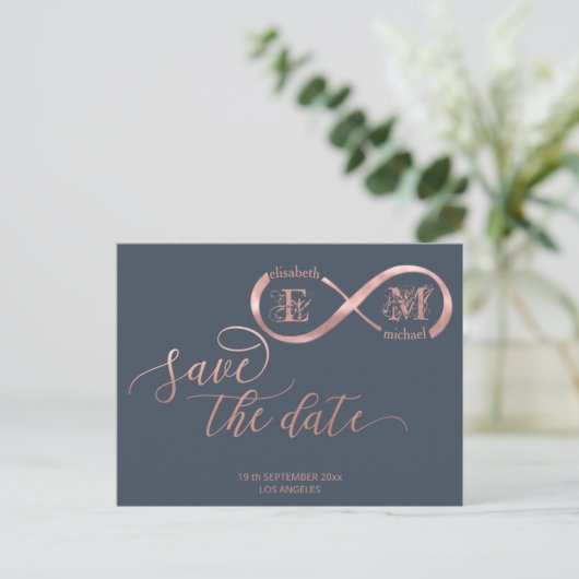 Infinity roos Gold romantic monogram calligraphy Aankondigingskaart (Staand voorkant)