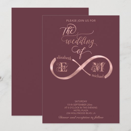 Infinity roos Gold romantic monogram calligraphy Kaart (Voorkant / Achterkant)