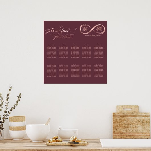 Infinity roos Gold romantic monogram calligraphy Poster (Keuken)