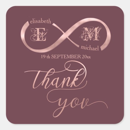 Infinity roos Gold romantic monogram calligraphy Vierkante Sticker (Voorkant)