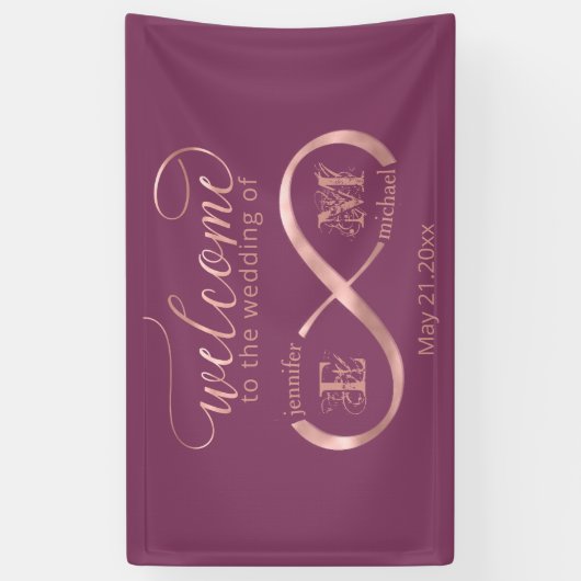 Infinity roos Gold romantic monogram cassis Spandoek (Verticaal)