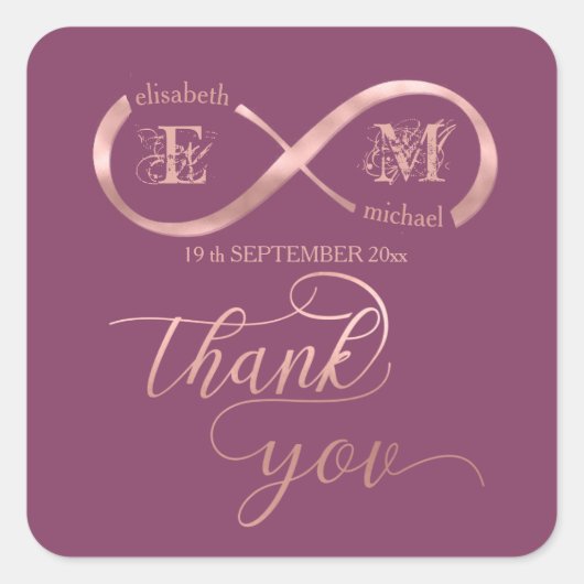 Infinity roos Gold romantic monogram cassis Vierkante Sticker (Voorkant)