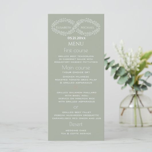Infinity sage botanische simpele romantische elega menu (Staand voorkant)