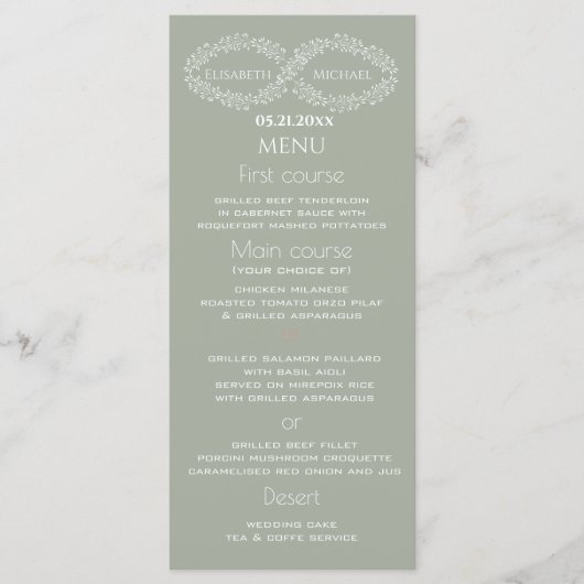 Infinity sage botanische simpele romantische elega menu (Voorkant)