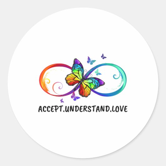 Infinity Sign Accepteer Liefde Neurodiversiteit Ronde Sticker (Voorkant)