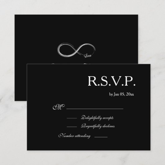 Infinity Sign Black en White Chic Wedding RSVP Kaart (Voorkant / Achterkant)